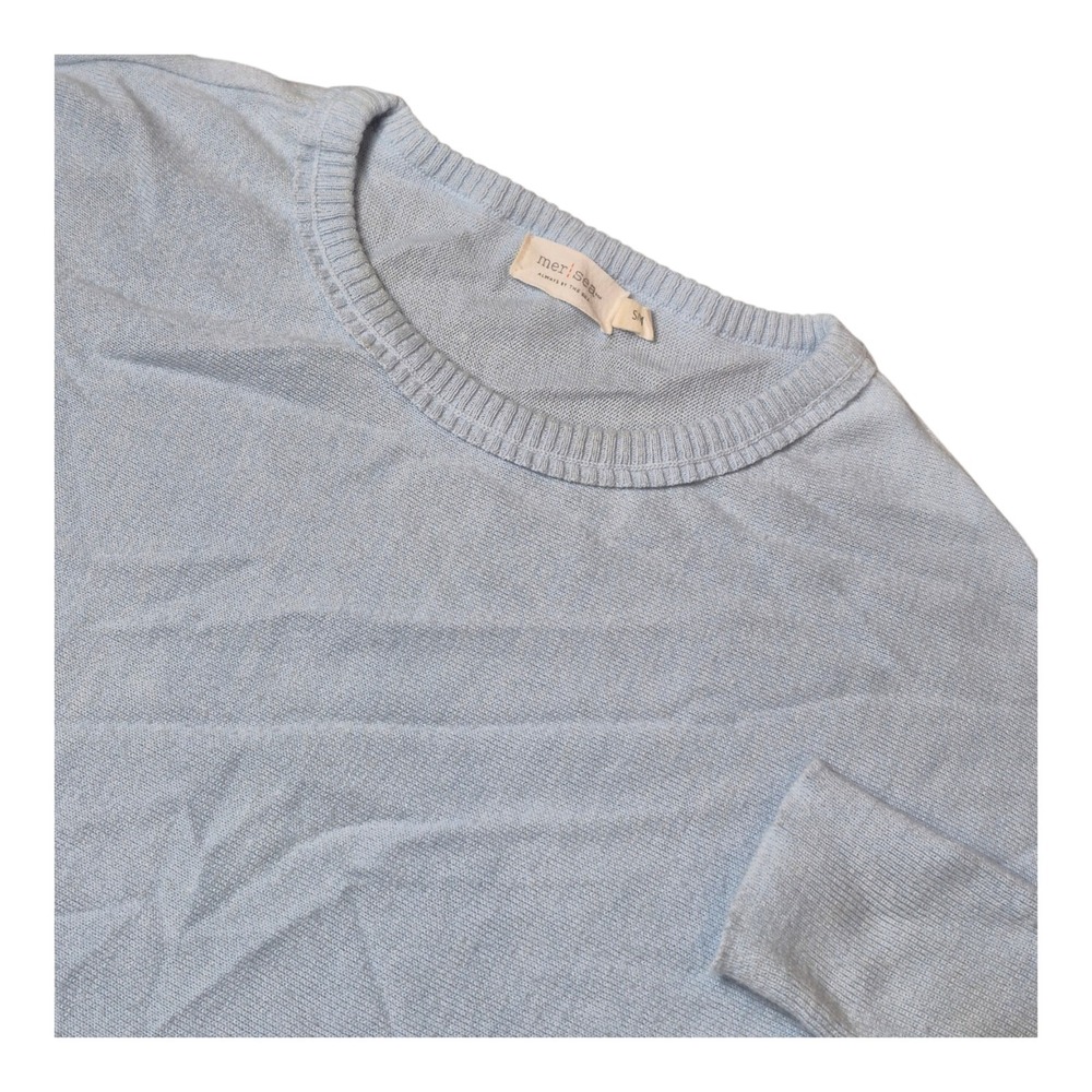 Mer Sea Women's S/M Lightweight‎ Knit Pocket Sweater Blue Short Sleeve Coastal